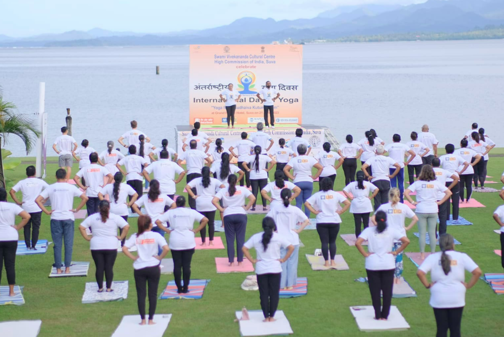 Thousands of people congregated at the yoga sessions in the morning hours across the country, indulging in physical exercises and practicing different yoga poses. - Facebook
