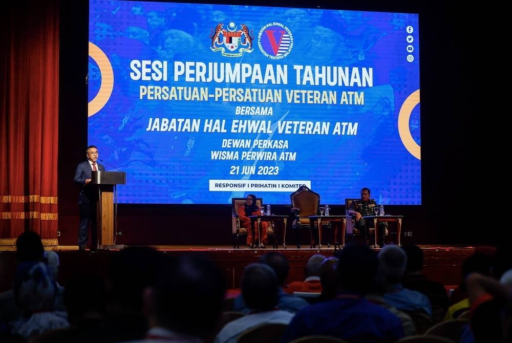 KUALA LUMPUR, June 21 - Defense Deputy Minister Adly Zahari delivering a speech at the Launching Ceremony of the Veteran Integrated Benefit System (Vibes) 2.0 Go Live Portal at Dewan Perkasa, Wisma Perwira today. - BERNAMA photo (2023) COPYRIGHT RESERVED