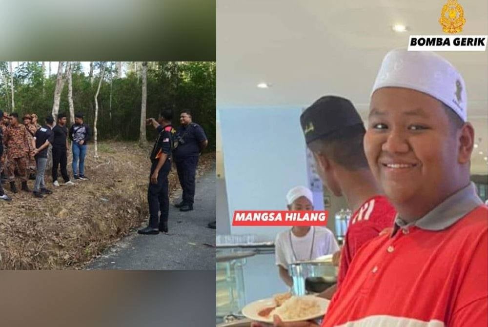 The teenager was found at 10.49am about two kilometres from where his motorcycle was discovered earlier, after the call to prayer was recited. Photo courtesy of Perak Fire and Rescue Department.