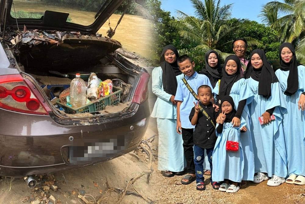 A Proton Gen 2 car found approximately two kilometre from the location where the second body was found and a family of nine together with a future son-in-law of the family (not in the picture) who were reported to have a picnic at Jeram Mawar, Kampung Air Putih.