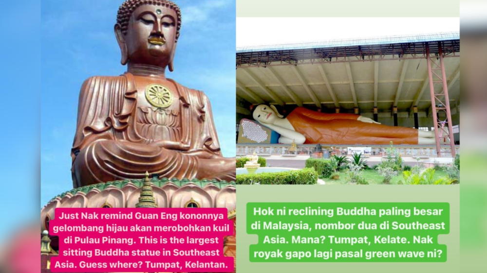 Sitting Buddha statue and reclining Buddha statue in Tumpat, Kelantan- @khairykj (Instagram)