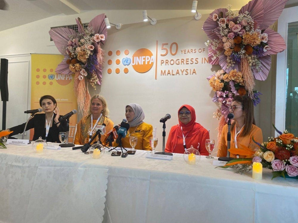 The Women, Family, and Community Development Minister Datuk Seri Nancy Shukri (third from left) at press conference of The United Nations Population Fund (UNFPA): Celebrating 50 Years of Progress in Malaysia, today at Boathouse 5, Ampang.