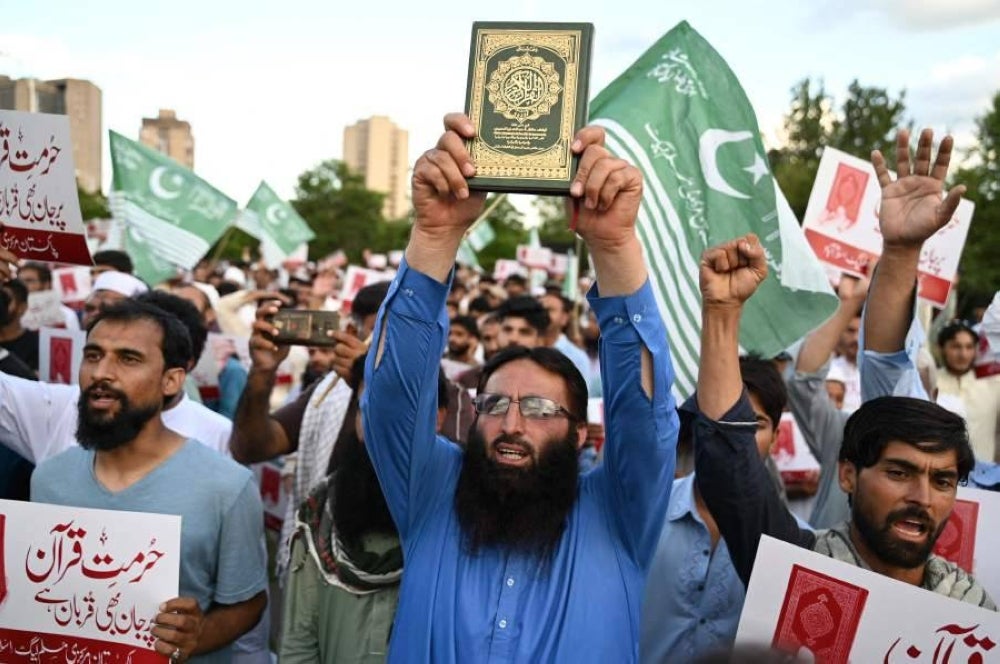 Thousands of protesters gathered in Stockholm on Sunday to protest the burning of the Quran in Sweden. Photo: AFP