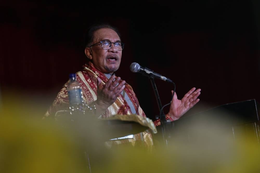 Prime Minister Datuk Seri Anwar Ibrahim addressing the opening ceremony of the 11th International Tamil Research Conference at the Universiti Malaya. - Bernama PIX