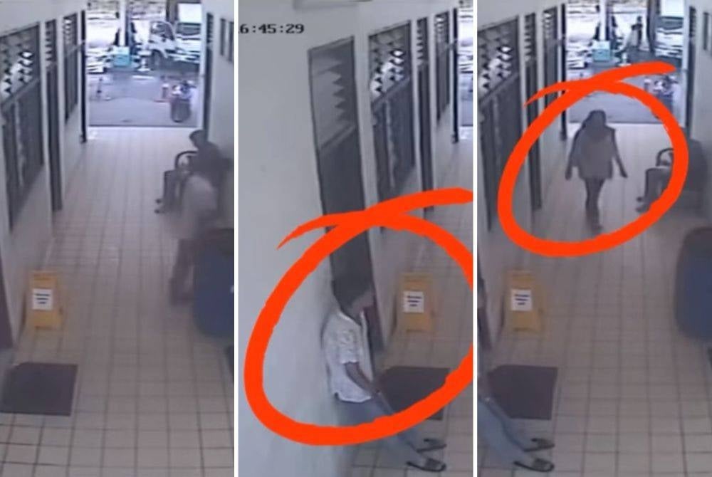 Screenshot of the 41sec CCTV video that went viral on social media showing a man waiting in front of a restroom before sneaking into the Ladies restroom.