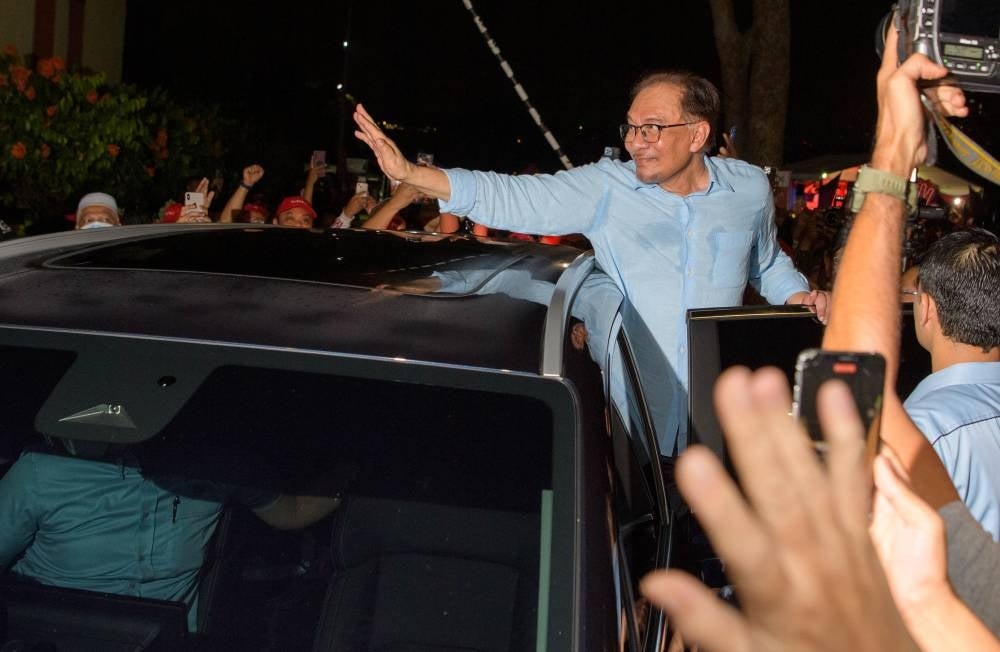 Prime Minister Datuk Seri Anwar Ibrahim at the Ceramah Mega Perdana programme yesterday. - Photo by Bernama