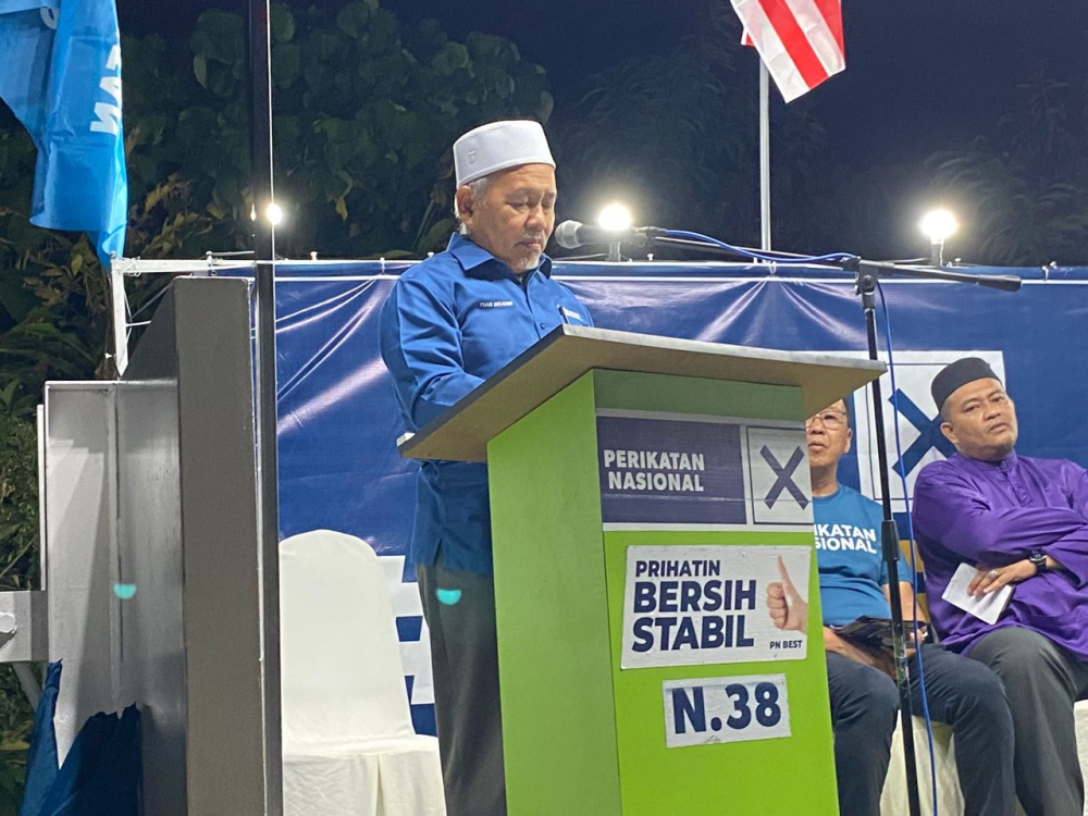Tuan Ibrahim during his speech tonight. (Photo by Nurul Atikah Sarji)