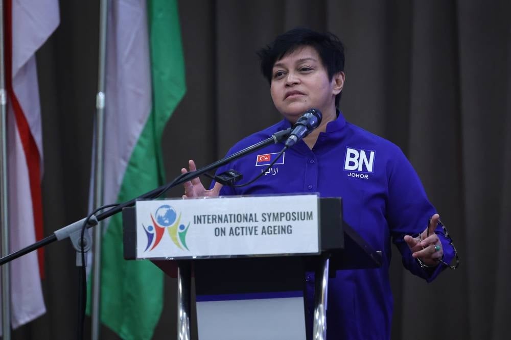 Azalina delivering a speech at the opening of International Symposium on Active Ageing (ISAA) 2023 at a hotel today. - Photo by BERNAMA