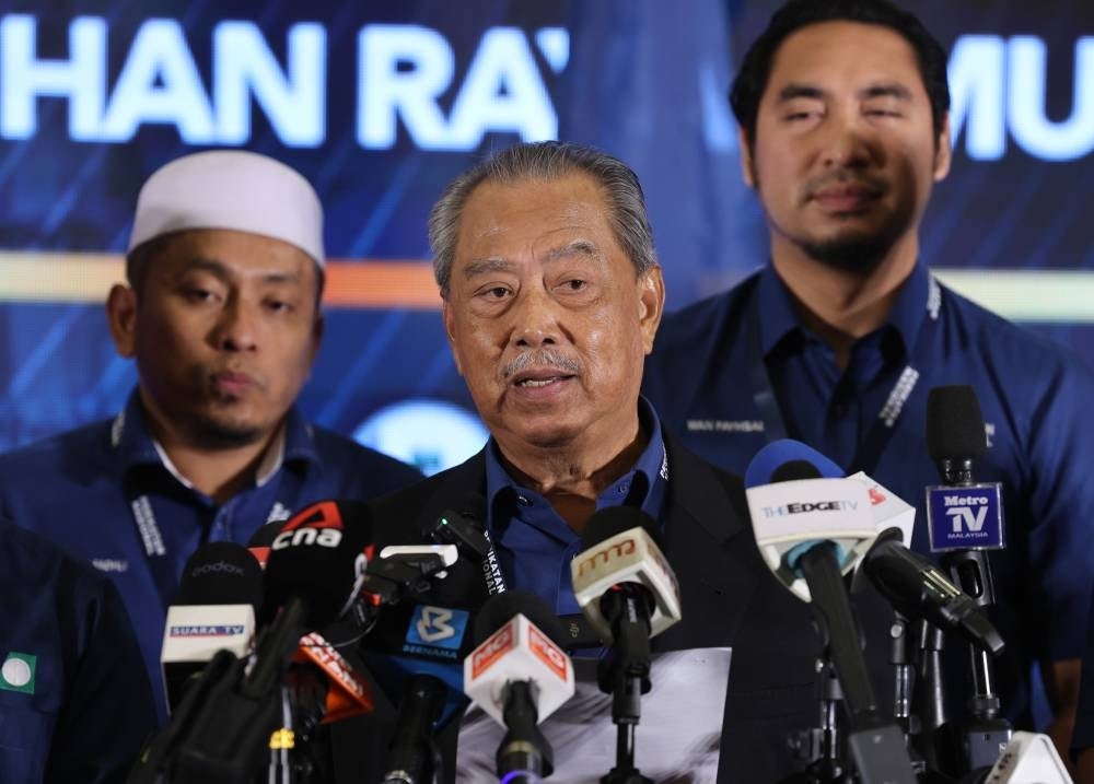 PN chairman and Bersatu president, Tan Sri Muhyiddin Yassin in a media conference here last night. - Photo by Bernama