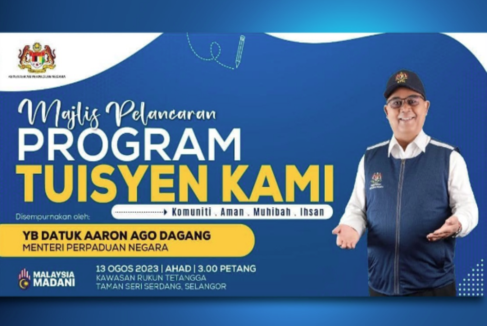 National Unity Minister Datuk Aaron Ago Dagang today launched the Kami Tuition Centre, which will provide free additional education to underprivileged students, at the Taman Sri Serdang Rukun Tetangga Community (KRT) in Petaling, Selangor today. - Facebook