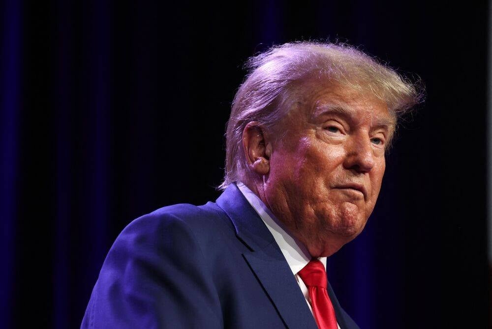 Former US President Donald Trump and 18 other co-defendants named in a Georgia grand jury’s indictment will be booked at the Fulton County Jail, the sheriff’s office said Tuesday. - Photo by AFP