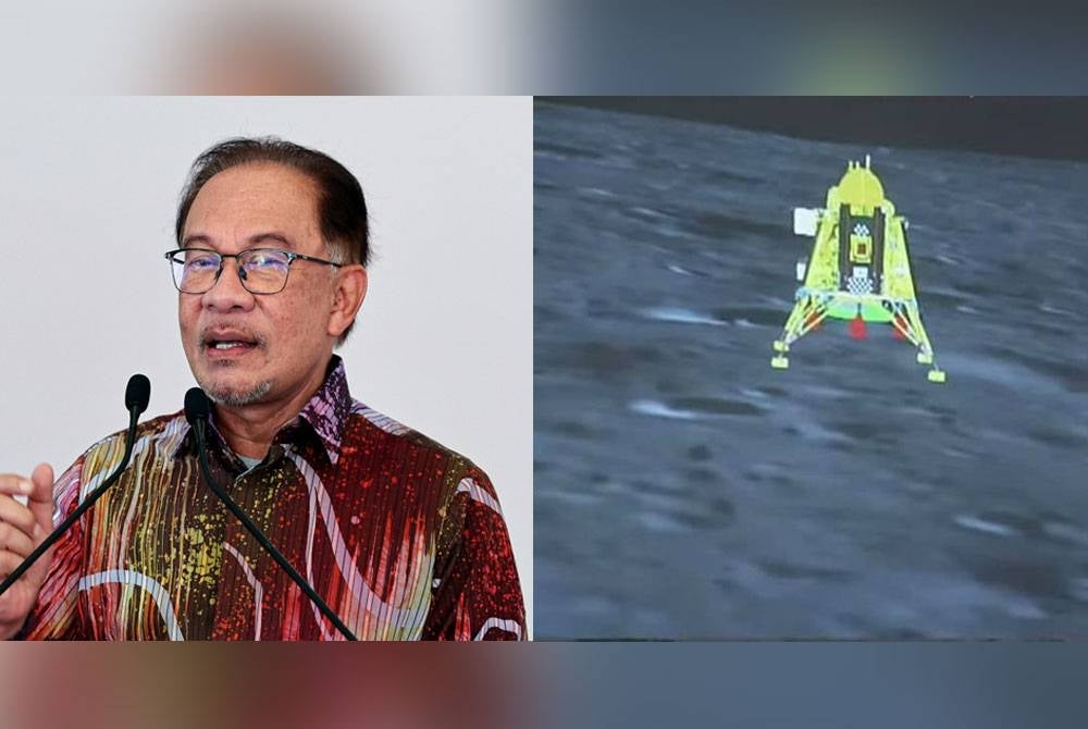 Indian spacecraft Chandrayaan-3 (right) that landed on the south pole of the moon yesterday. - Indian Space Research Organisation's photo, Anwar (left).