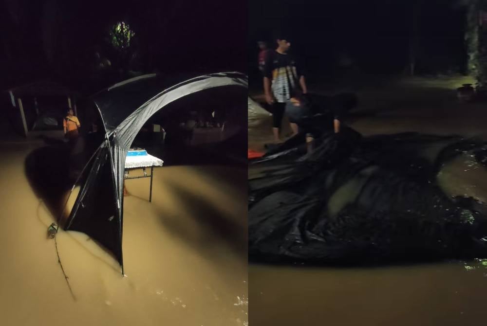 One of the victim's tent that had water flowing inside and another tent that had been swept away by the current.