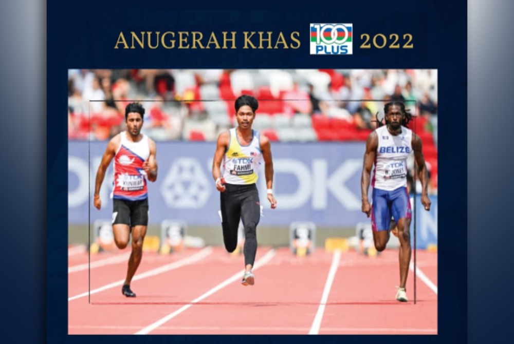 National sprinting sensation Muhammad Azeem Fahmi (centre) has been chosen as the recipient of the Special 100Plus award. - Facebook