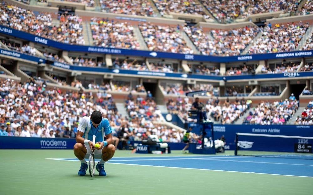Novak Djokovic of Serbia catches his breath after a point during his Men's Singles Quarterfinal match against Taylor Fritz of the United States on Day Nine of the 2023 US Open at the USTA Billie Jean King National Tennis Center on September 05, 2023 in the Flushing neighborhood of the Queens borough of New York City. - Photo by AFP
