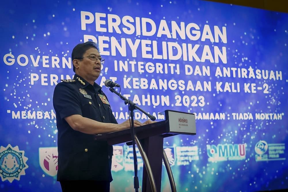 MACC chief commissioner Tan Sri Azam Baki during a speech at the National Governance, Integrity and Anti-Corruption Research Conference, Sepang on Wednesday. - BERNAMA PIX