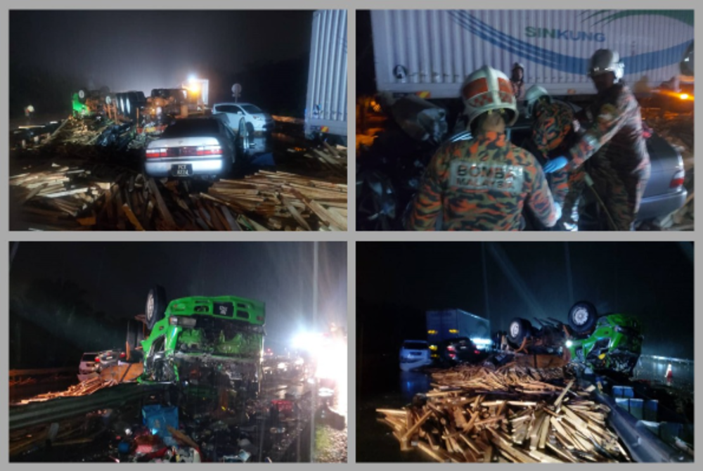 An elderly woman killed in a crash involving six vehicles early today was travelling with her family from Taiping, Perak to send her grandson to a higher learning institution in Perlis. - Penang Fire and Rescue Department (JBPM)