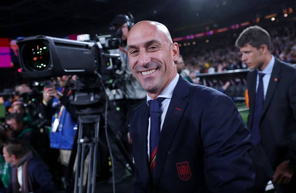 Spanish public prosecutors demanded on Sept 8, 2023 that suspended football chief Luis Rubiales be indicted for sexual assault over his unsolicited kiss on the lips of player Jenni Hermoso at the Women's World Cup final. - Photo by Franck Fife / AFP