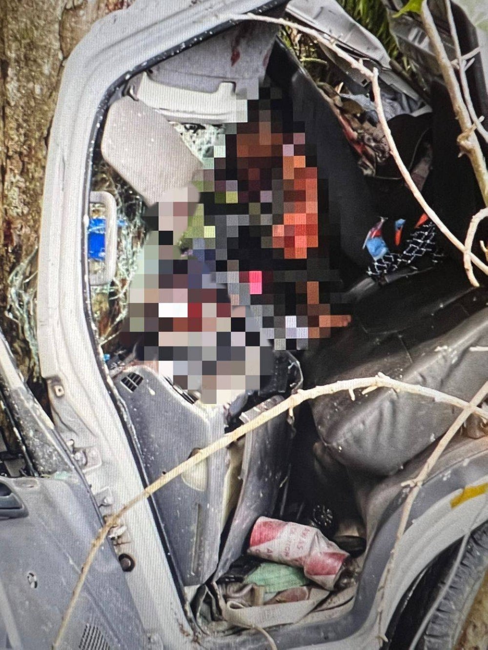 Five men were injured after a three-ton lorry they were riding in skidded off the road, and crashed into a tree - PIC by JBM