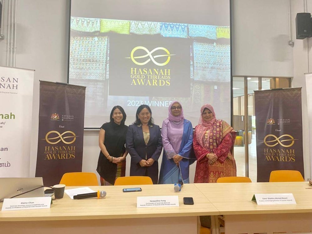 From left, AHPADA secretary-general and Hasanah Gold Threads Awards co-producer Elaine Chan, Tanoti co-founder and awards producer for Hasanah Gold Threads Awards Jacqueline Fong, Yayasan Hasanah Board of Trustees Datuk Shahira Bazari, and a lecturer in art trivium at the College of Creative Arts, Universiti Teknologi Mara (UiTM) Irma Murni Ismail. Picture by NURUL ATIKAH SARJI 