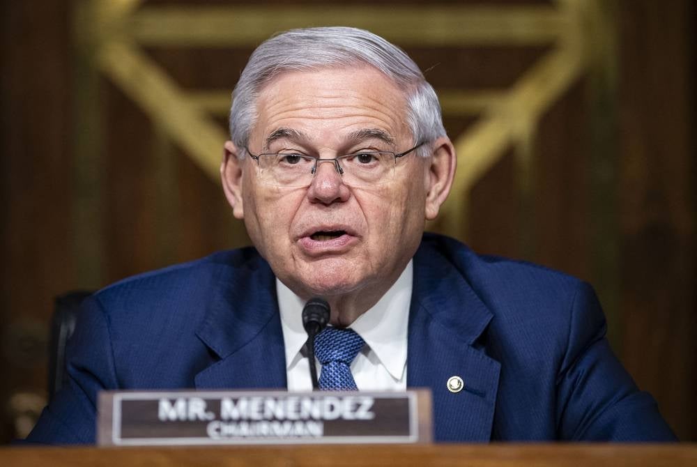 (FILES) US Senator Robert Menendez, chairman of the Senate Foreign Relations Committee, speaks during a hearing on "Review of the FY2023 State Department Budget Request," in Washington, DC, on April 26, 2022. (Photo by Al Drago / POOL / AFP)