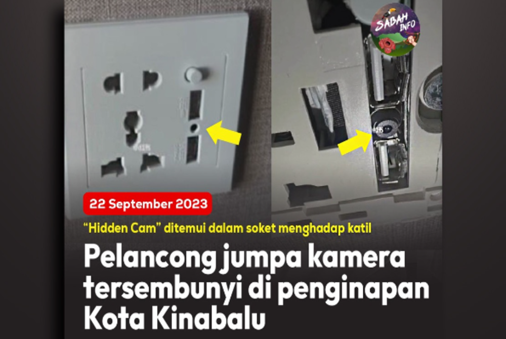 A couple from China lodged a police report after they discovered a tiny camera hidden in a socket in their homestay room. - Facebook