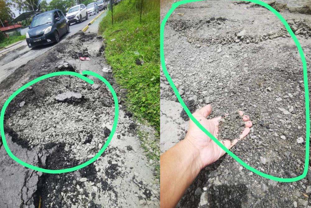 Road users claim contractors performing maintenance works used ow quality materials causing it to be damaged again.