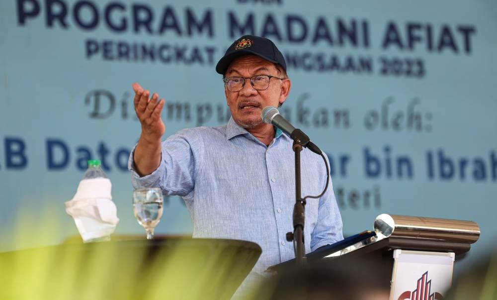 Prime Minister Datuk Seri Anwar Ibrahim in a speech during the national Madani Medical Scheme and Madani Afiat Programme 2023 - BERNAMA PIX