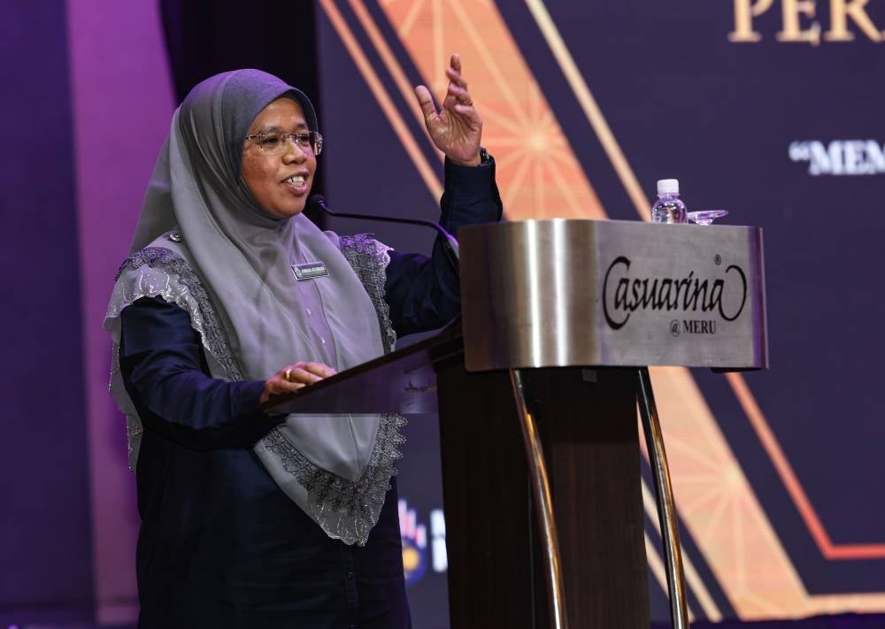 Deputy Women, Family and Community Development minister Aiman Athirah Sabu in a speech during the national-level celebrations of Senior Citizens Day at the Casuarina Meru Convention Centre - BERNAMA PIX