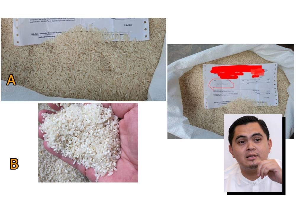 Umno Youth chief Dr Muhamad Akmal Saleh uploaded on his Facebook a picture differentiating SST rice (A) and broken rice (B).