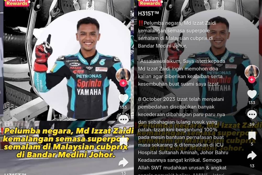 The news of the accident that befell Md Izzat and his wife requests to please pray for the people of Malaysia for their beloved husband.