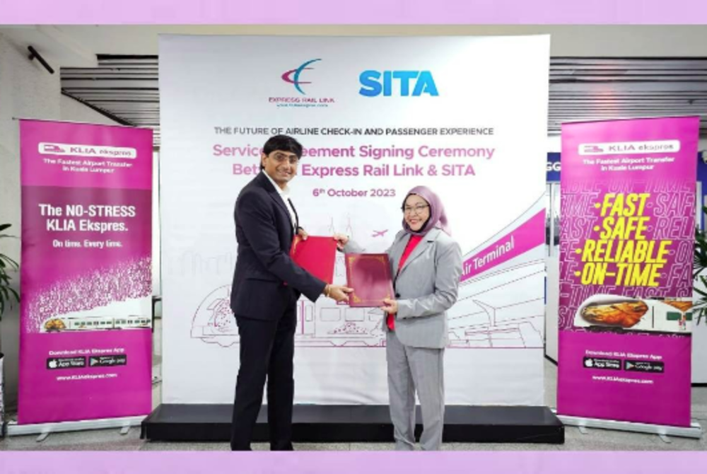 ERL chief executive officer, Noormah Mohd Noor (right) said the renewed partnership with Sita aims to modernise in-town check-in process and enhance passengers’ experience. - ERL