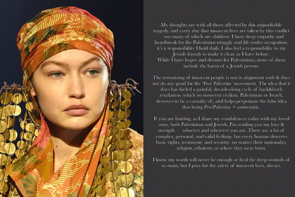 Hadid, the daughter of Palestinian-American real estate developer Mohamed Hadid took to Instagram to describe the ongoing conflict as an unjustifiable tragedy.