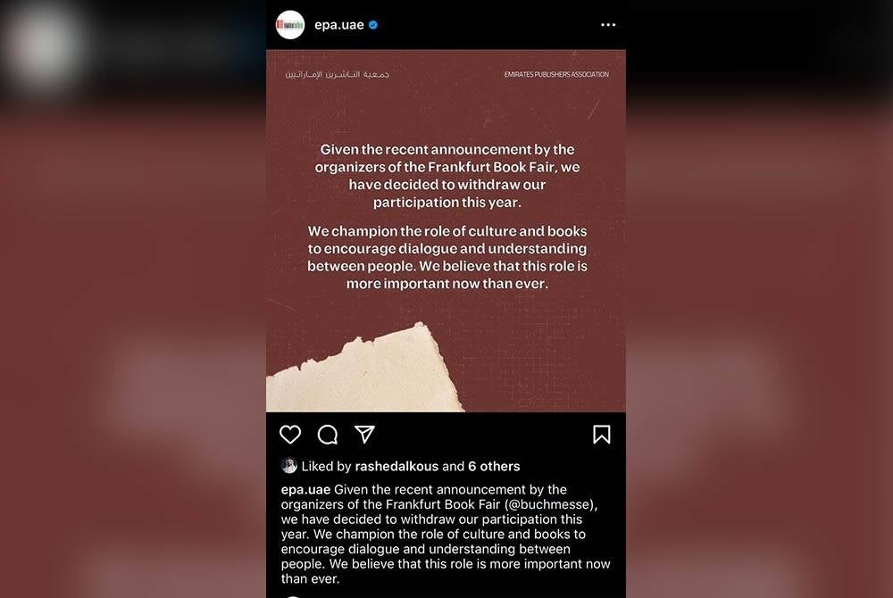 The Emirates Publishers Association has withdrawn their participation in the Frankfurt Book Fair. - FILE PIX