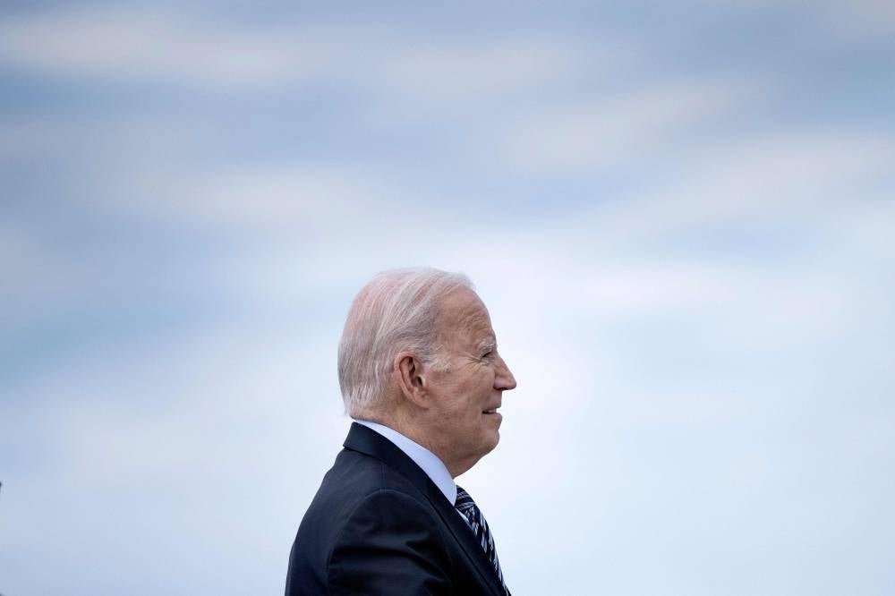 US President Joe Biden boards Air Force One at Joint Base Andrews in Maryland enroute to Israel. Photo by Brendan Smialowski /AFP