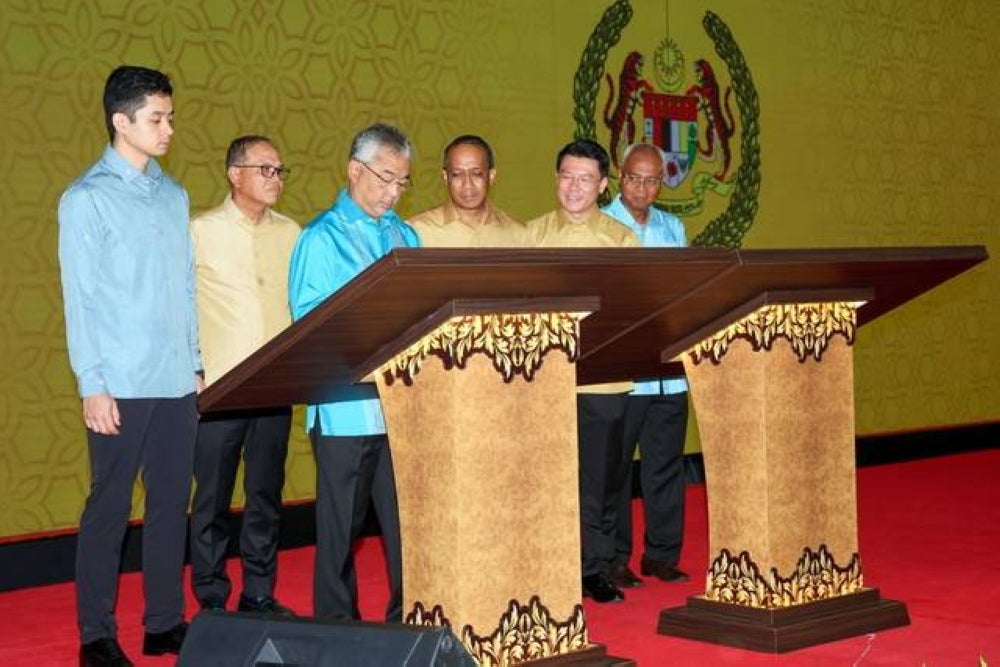 Yang di-Pertuan Agong Al-Sultan Abdullah Ri'ayatuddin Al-Mustafa Billah Shah (centre) during the proclamation ceremony of the Municipal Council of the Royal Town of Pekan yesterday.