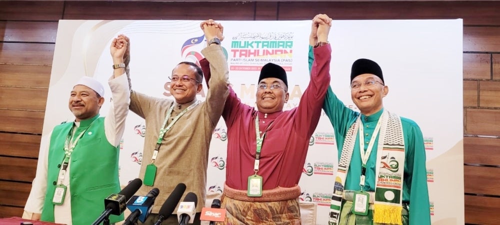 Kedah Menteri Besar Datuk Seri Muhammad Sanusi Md Nor, Terengganu Menteri Besar Datuk Seri Dr. Ahmad Samsuri Mokhtar, Kelantan Menteri Besar Datuk Mohd Nassuruddin Daud, and Perlis Menteri Besar Mohd Shukri Ramli at Pas 69th Muktamar - FILE PIX 