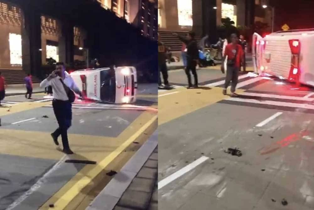 A video went viral on the TikTok application showing an ambulance overturned after being hit by a car in Putrajaya at midnight on Thursday.