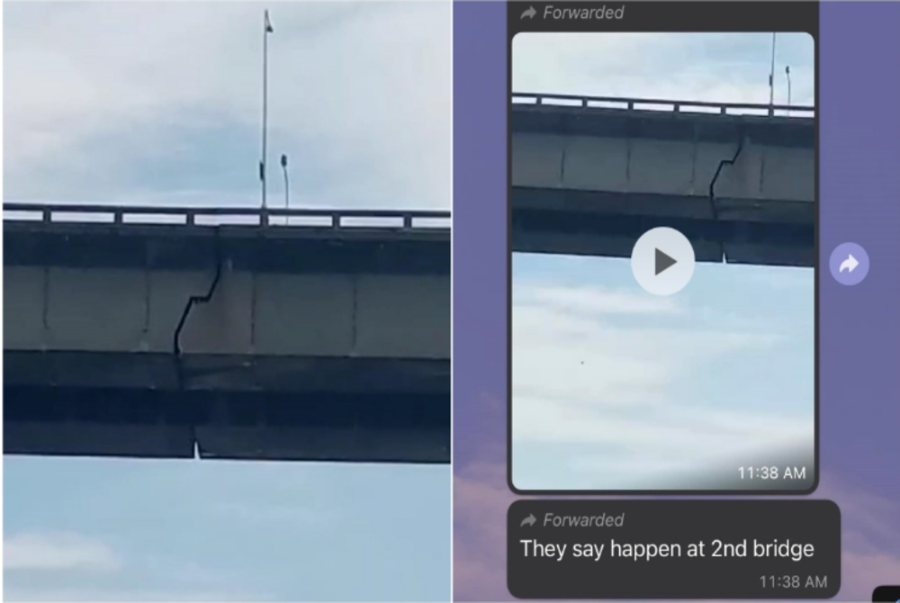 The Penang government said that a viral video making its rounds on social media today claiming cracks on the Sultan Abdul Halim Mu'adzam Shah Bridge is actually an old clip taken abroad. - Facebook