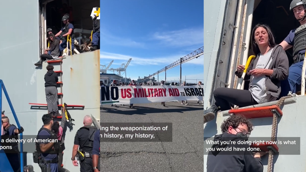 Activists block ship carrying US weapons to Israel at Oakland Port - AJPlus (Instagram)