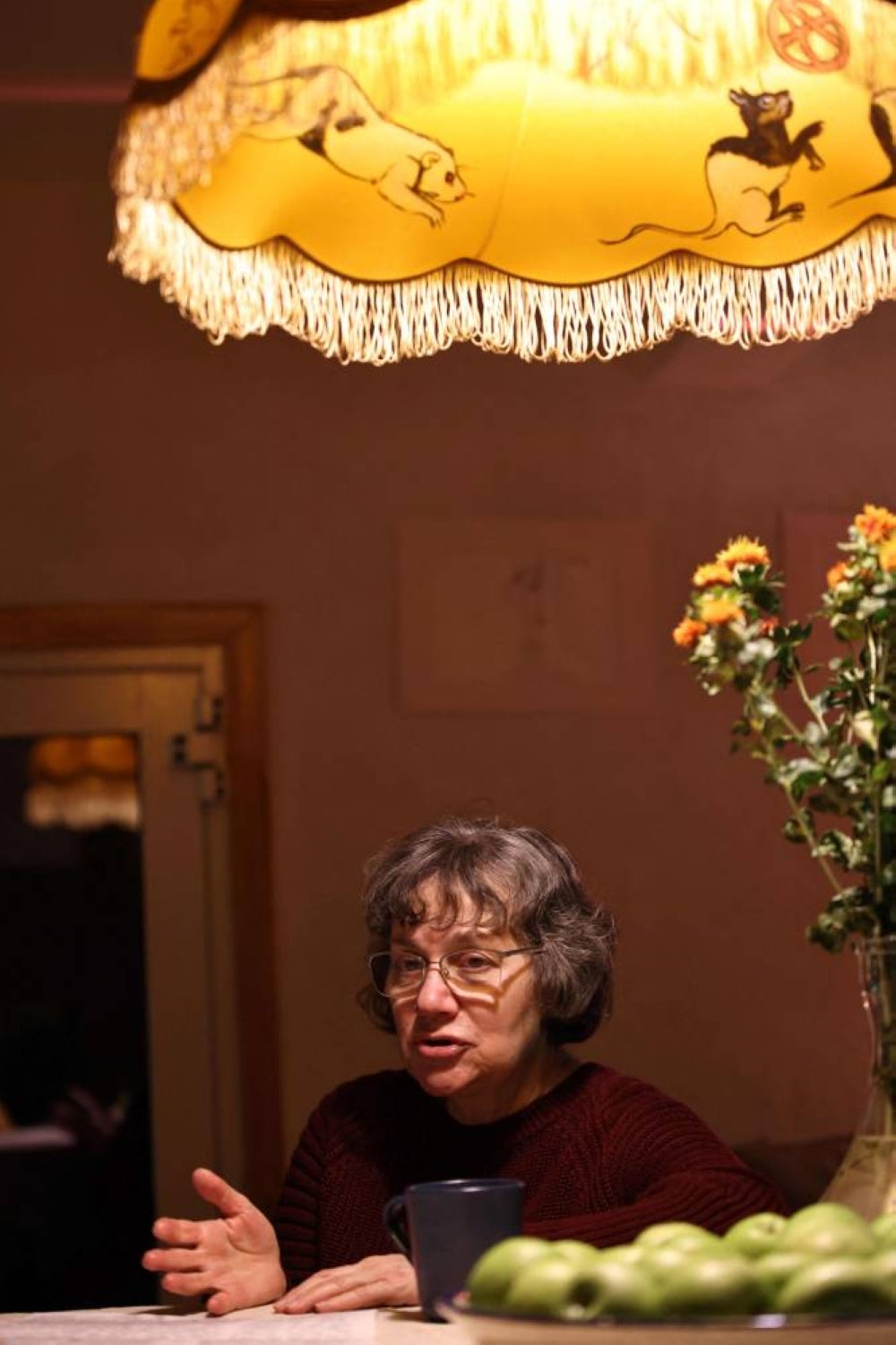 This photograph taken on November 2, 2023 shows Elena Efros, 64, the mother of Russian director and playwright Yevgenia Berkovich, speaking during an interview in Moscow. (Photo by TATYANA MAKEYEVA / AFP)