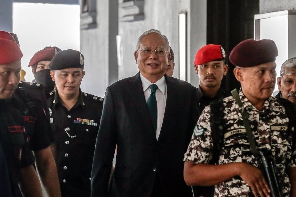 Former prime minister Datuk Seri Najib Razak at the Kuala Lumpur High Court for his 1MDB trial, today.