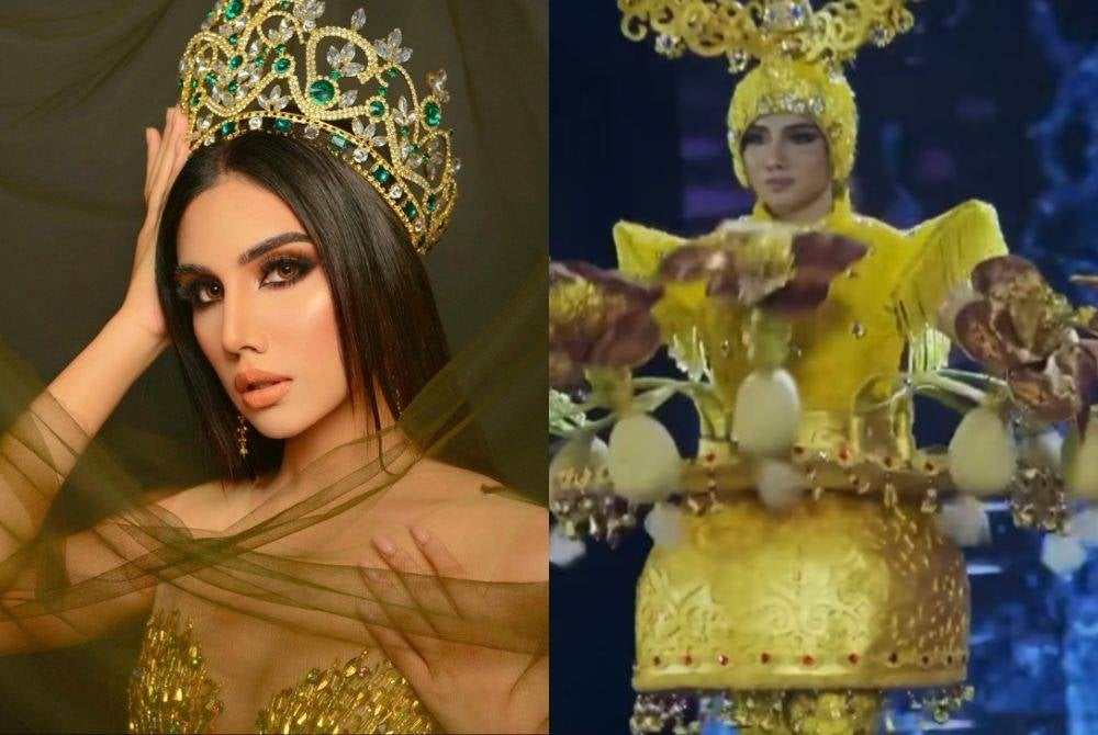 Kash Bhullar's 'bunga telur' outfit catches attention at the Miss Grand International 2023 stage.