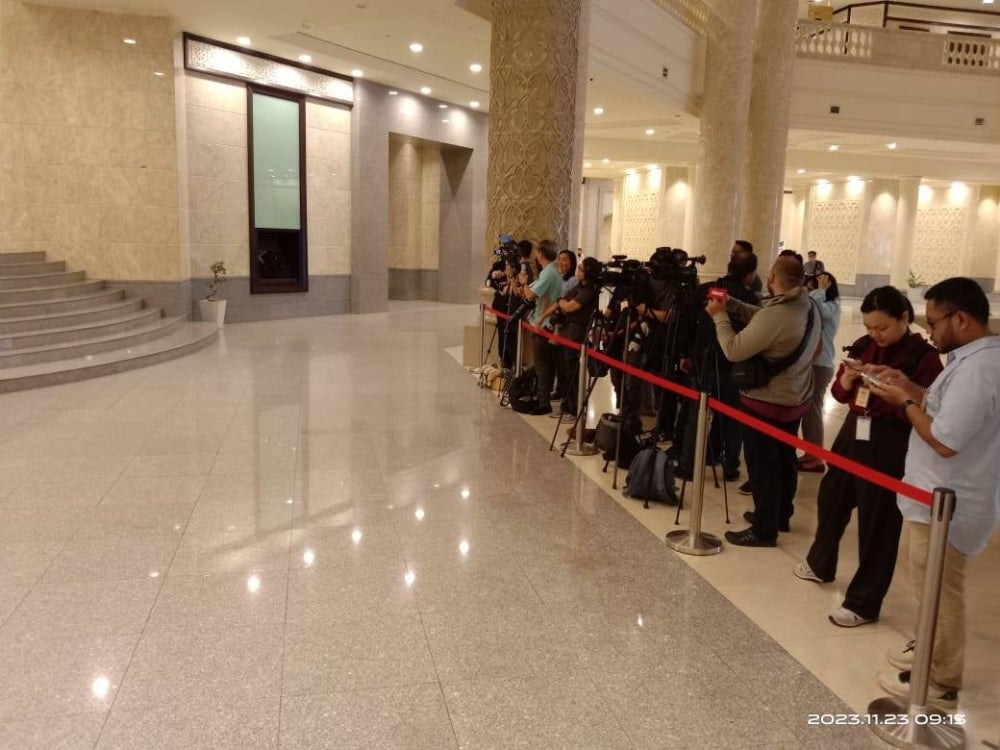 Only members of the media were seen gathered at the courthouse