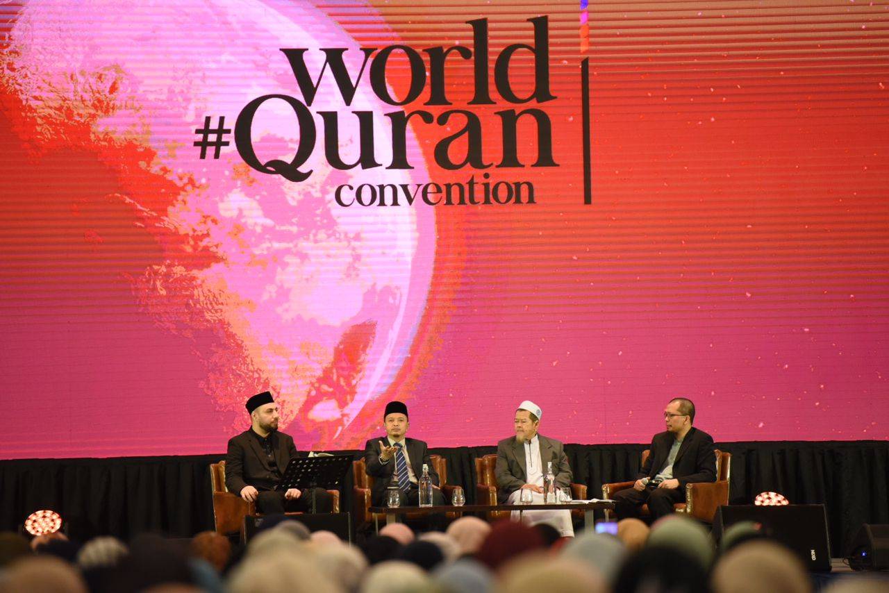 Panellists (from left to right): Palestinian Imam Shaykh Rami As-Sousi, Poly-Tech University Malaysia senior lecturer Dr Mohd Erfino Johari, former principal of Islamic schools in the US Dr Abdul Munim Sombat Jitmoud and WUIF chief content creator Fazrul Ismail who is the moderator during a panel discussion session entitled "Served to be Served: Individual and Family" at the World Quran Convention 2023 at Movenpick Hotel & Convention Centre KLIA, on Dec 2. - Photo by MOHD RAFIQ REDZUAN HAMZAH