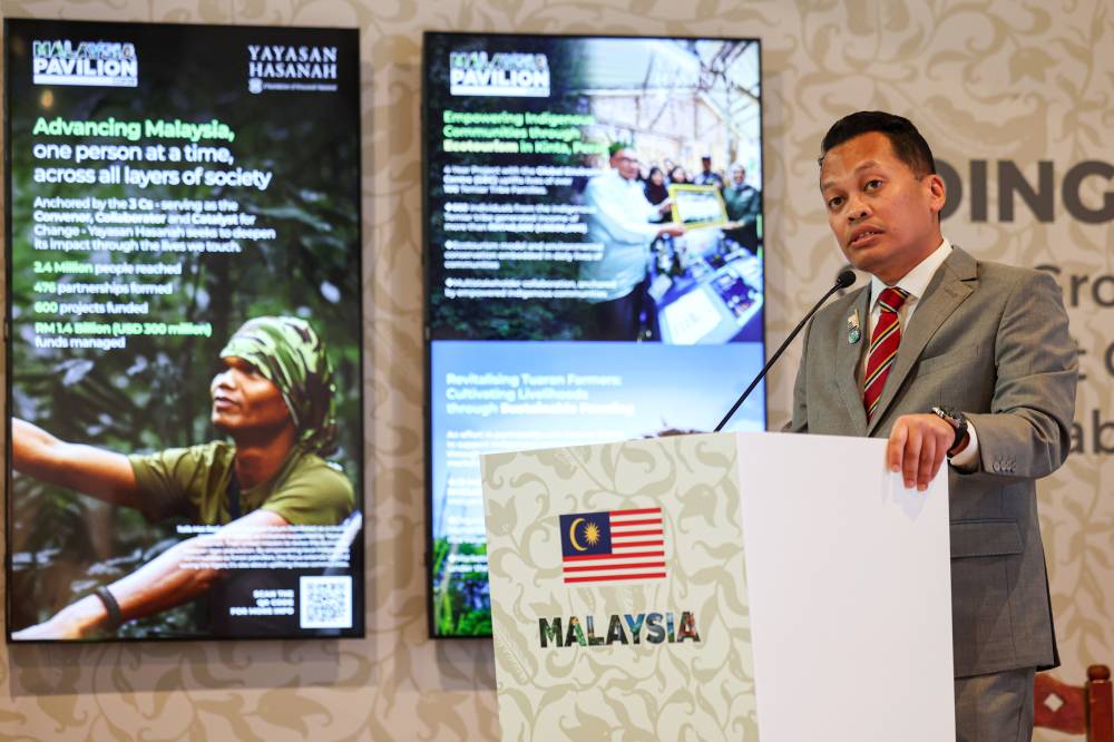 Minister of Natural Resources, Environment and Climate Change Nik Nazmi Nik Ahmad delivers his opening remarks at the Protecting Our Nature and Biodiversity Treasures: Malaysia’s Role as a Superpower in Biodiversity event in Malaysia Pavilion at the 28th Conference of Parties (COP28) to the United Nations Framework Convention on Climate Change (UNFCC), in Dubai Expo City, United Arab Emirates (UAE) on Dec 6, 2023. (BERNAMA PHOTO)