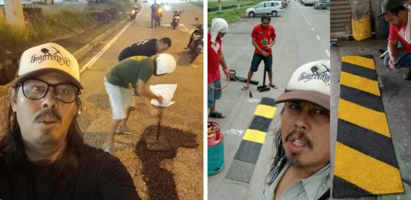Some of Lando and his Ikatan Silaturrahim Brotherhood associates during pothole patching process.