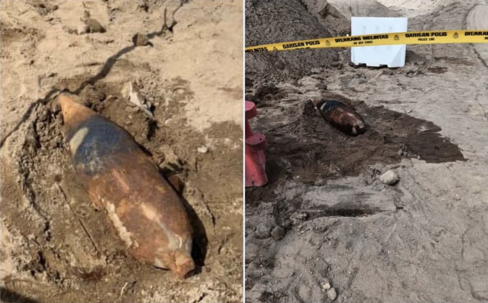 A 98 cm-long aerial bomb with a circumference of 78 cm was found at the Sultan Ismail Petra Airport construction site in Pengkalan Chepa today.