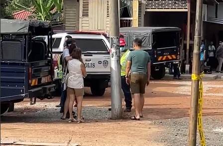 A man and two women were seen arriving at approximately 5pm accompanied by police who were on duty at the scene.