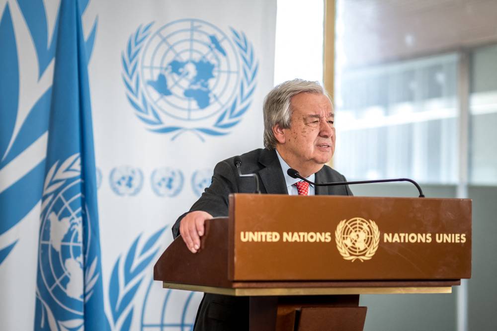 UN Secretary-General Antonio Guterres listens to a journalist's question during a press conference the opening of the 55th session of the Human Rights Council in Geneva on Feb 26, 2024. - (Photo by AFP)
